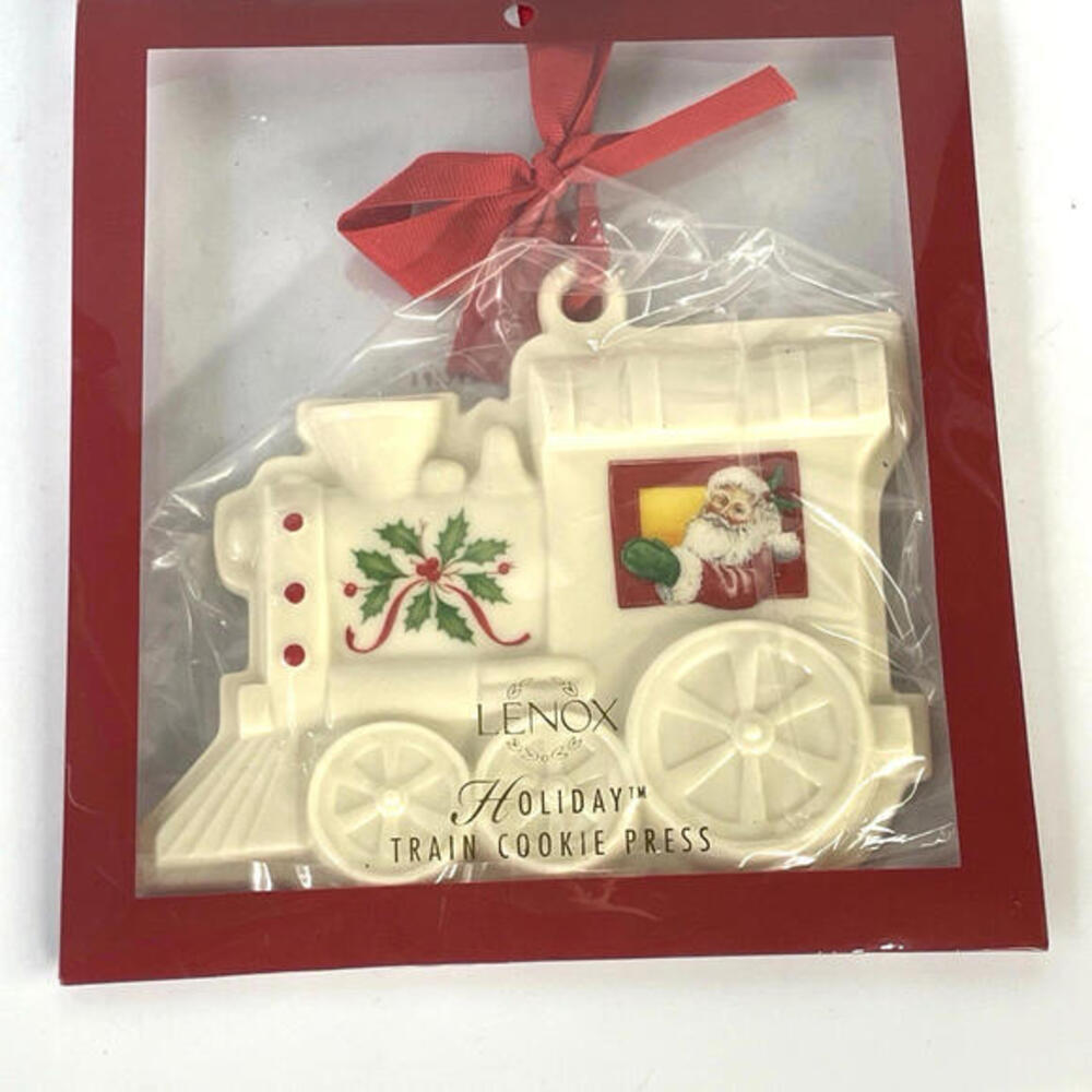 Lenox Holiday Train Cookie Press Porcelain Christmas Ornament Holly Gold